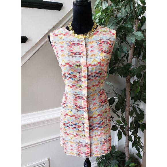 Cabi Avery Multicolor Round Neck Sleeveless Sheer Button Front Tunic Size Medium - Picture 13 of 14